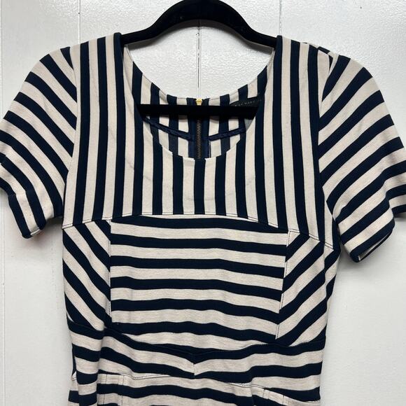 Marc Jacobs Short Sleeve Striped Navy Blue & Cream Women's Sheath Dress Size M - Picture 3 of 14